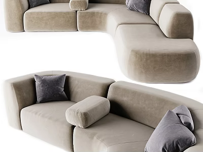 Comfortable Modern Beige Sectional Sofa With Gray Pillows And L Shaped Design 3d model