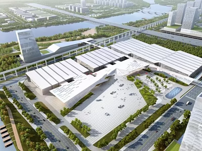 Aerial View Planning of Modern Large Complex with Roads River and Urban Surroundings 3d model