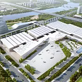 Aerial View Planning of Modern Large Complex with Roads River and Urban Surroundings
