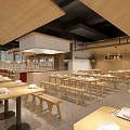 Modern Restaurant Interior With Wooden Benches Open Counter And Spacious Layout