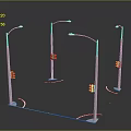 Urban Street Lamps Design With Traffic Lights And Metal Poles On Roadside