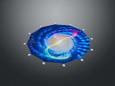 Decorative Umbrella With Colorful Spiral Cosmic Pattern And White Bead Decorations 3d model