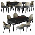 Elegant Modern Dining Table Set With Black Tabletop Copper Trim And Beige Upholstered Chairs 3d model