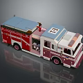 Building Block Fire Truck Model With FDNY Logo Red White Blue Roof Structure Wheels