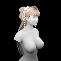 Game Movie Female Character Blonde Twin Tails White Flower Headpiece Bare Upper Body Black Background