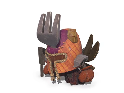 Game Movie Character Composed of Kitchen Utensils Plaid Fabric Rope Wings and Pumpkins 3d model