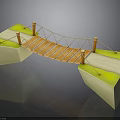 3D Suspension Bridge Structure With Orange Wooden Planks White Piers And Green Grass