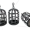 Birdcage Shaped Metal Ornament Decor Set With Three Pieces And One Inverted Grid Design
