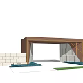 Modern Entrance Gate Design With Stone Pillars Wooden Canopy And Access Control Barrier