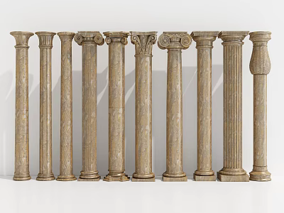 Classical Roman Columns With Various Ornate Stone Carvings And Designs 3d model