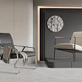Leisure Chairs Modern Black Leather Beige Fabric With Metal Frame In Interior