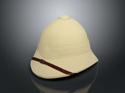 Classic Military Weapon Helmet with Beige Exterior and Brown Leather Strap Detail 3d model