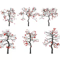 Artistic Arbor Trees With Red Flowers And Gray Branches Design 3d model