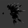 Black Crystal Fragmented Structure With Shattered Pieces On White Reflective Background