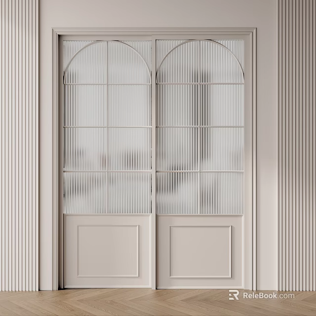 Modern Sliding Doors With Ribbed Glass And Light Colored Frame Design For Interior Use 3d model 