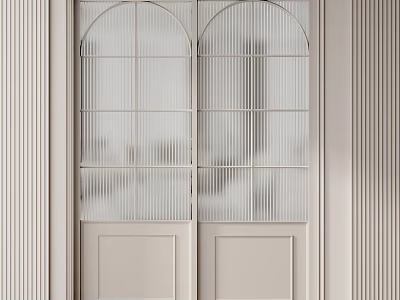Modern Sliding Doors With Ribbed Glass And Light Colored Frame Design For Interior Use 3d model