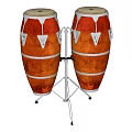 Artistic Musical Instruments Conga Drums with Red Orange Finish and Metal Accents on Stand