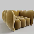 Modern Camel Colored Velvet Single Sofa With Unique Curved Backrest And Rounded Cushions 3d model