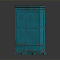 Vintage Blue Wooden Cabinets with Double Doors and One Open Door