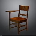 Reddish Brown Solid Wood Chair With Carved Backrest And Armrest Side Table