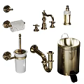 Daily Washing Essentials Including Brass Toilet Paper Holder Faucet And Bathroom Trash Can