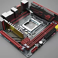 High Performance ASUS ROG Gaming Motherboard With Red Black Design And CPU Socket Heat Sinks 3d model