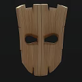 Handcrafted Wooden Mask with Carved Facial Features Made of Natural Wooden Blocks for Home Decor