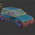 Blue Old Small Car with Rusty Body Worn Paint and Vintage Design Features