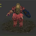 Game and Movie Character Dwarf Warrior With Big Beard Armor And Shield On Stone Pavement