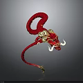 Red Dragon Ornament With Golden Decorations And Coiled Body In Traditional Chinese Style
