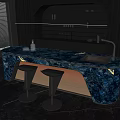 Modern Luxury Bar Counter With Blue Marble Countertop Two Black Bar Stools Under Lighting