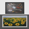 Detailed Artworks With Kitchen Spices Still Life Dark Background And Bright Sunflower Field Paintings