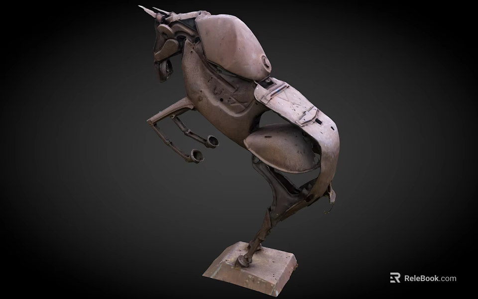 Metal Horse Sculpture Decorative Furniture Piece In Rearing Pose With Square Base 3d model 