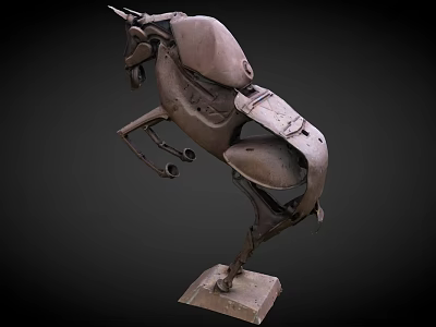 Metal Horse Sculpture Decorative Furniture Piece In Rearing Pose With Square Base 3d model