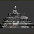 Incredible Landscape Featuring Buddha Statue on Multi Tiered Circular Stone Platform with Black White Stripes