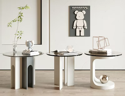 Modern Round Glass Top Side Tables With Unique Base Design And Decorative Accents 3d model