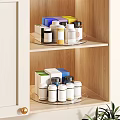 Wooden Storage Cabinet With White Door Glass Shelves Medicine Bottles Boxes And Side Green Plant
