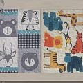 Square Rug with Bear Tiger Deer Owl Giraffe Lion Monkey Hippo Animal Patterns