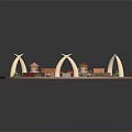 Circular Layout With Colorful Central Structure Small Pavilions White Arches Pink Ground And Green Plants