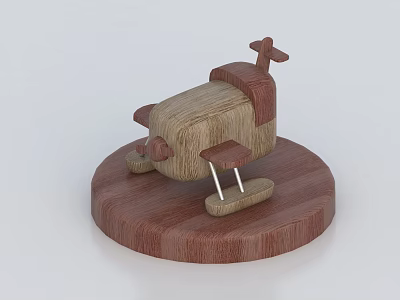 Handcrafted Wooden Airplane Toy With Circular Base And Natural Wood Finish 3d model
