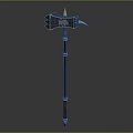Detailed Fantasy Axe With Ornate Metal Head And Red Wooden Handle