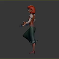 Red Haired Character In Orange Vest Carrying Blue Tray With Food And Drinks