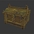 Traditional Wooden Scene Structure With Green Fabric Canopy And Railings