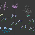 Cartoon Scene Featuring Blue Ice Crystals Dead Tree Small Blue Pink Flowers And Various Plants