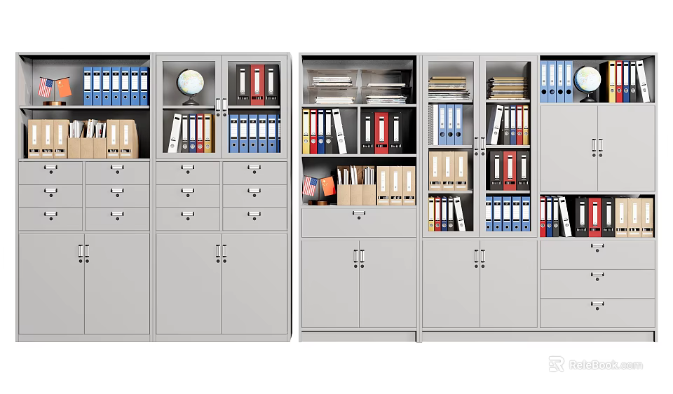 Practical Office Bookcase With Multiple Shelves Drawers Binders Organized Files And Closed Cabinets 3d model 