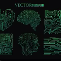 Tech Style Circuit Board Wall Decor with Vector Art Geometric Shapes Turquoise Tones Black Background