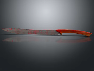 Unique Decorative Knife With Patterned Metal Blade And Red Handle 3d model