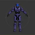Game Movie Character Purple Armored Warrior With Blue Helmet Full Body Armor Standing Pose