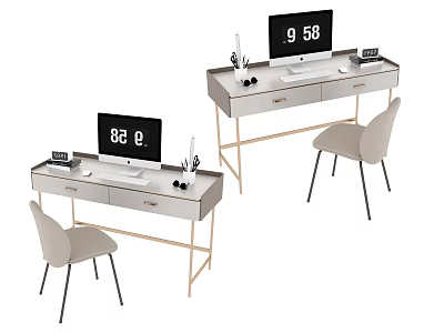 Two Modern Computer Desks With Monitors And Chairs In Home Office Setup 3d model