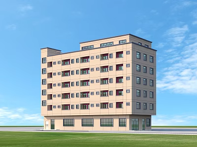 Modern Multi Storey Residential Building Exterior Design With Regular Windows Balconies And Green Lawn 3d model
